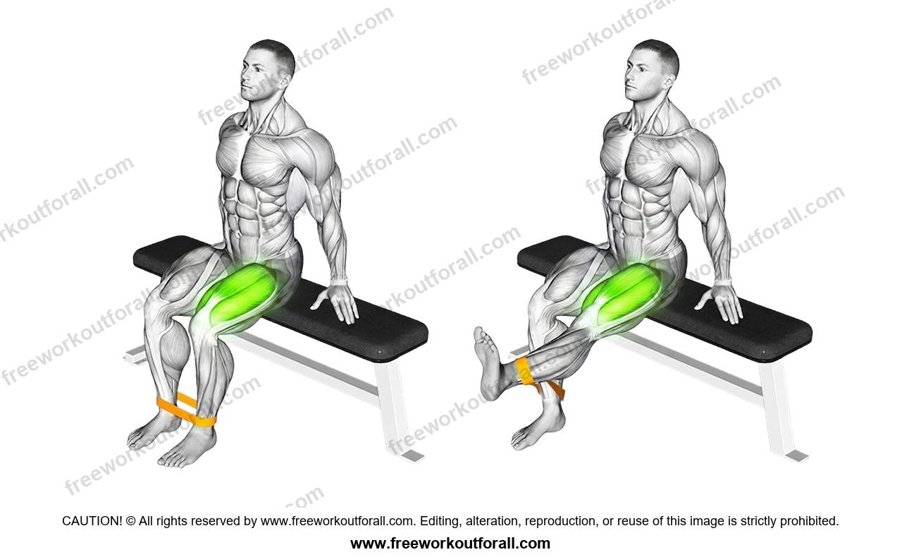 أداء تمرين الاكستنشن للرجل (Band Leg Extensions) لاستهداف الفخذ الأمامي