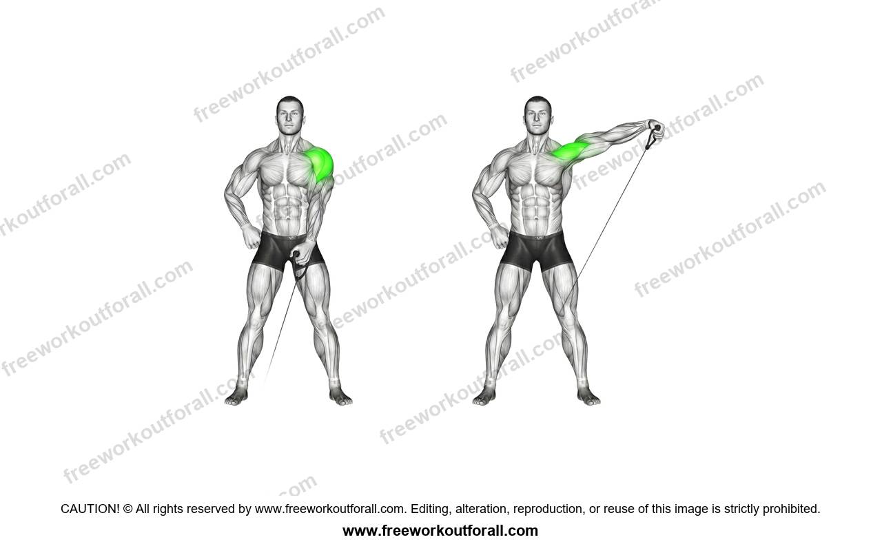 أداء تمرين الرفرفة للكتف الجانبي (One-Arm Cable Lateral Raise)